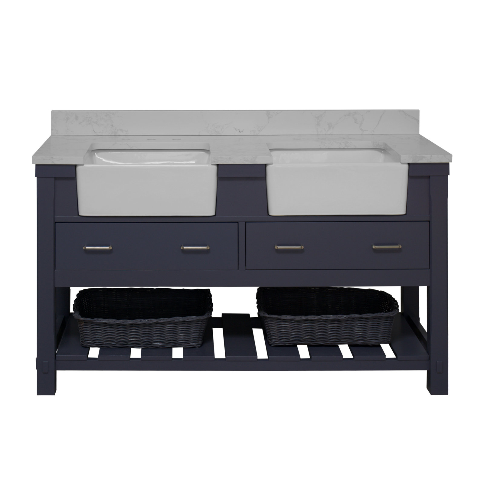 Hitton 60'' Double Bathroom Vanity, Carrara Marble, Marine Gray
