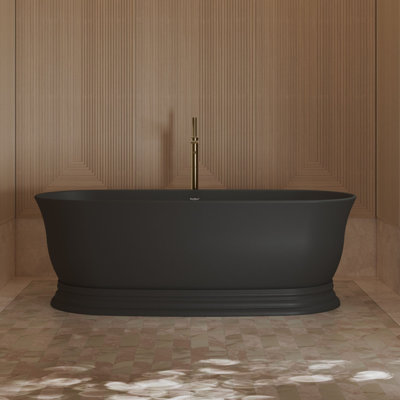 MonBlari 71" X 31.5" Acrylic Freestanding Black Soaking Bathtub with Overflow and Pop-up Drain For Bathroom