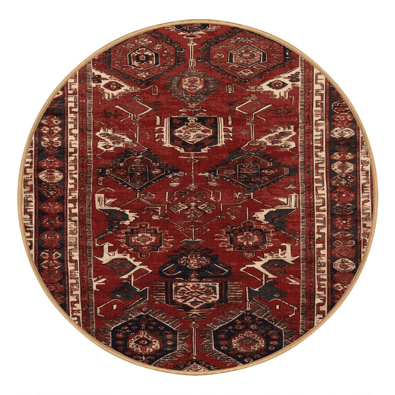 Tapis brun turc lavable à la machine, Rond 6 pi