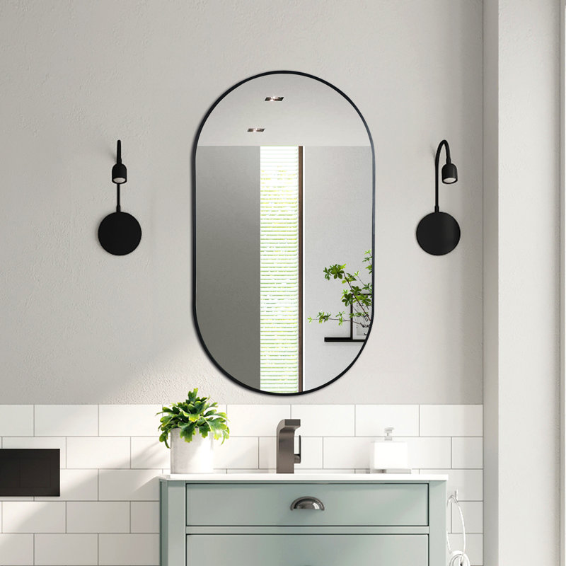 Settimia Metal Flat Wall Mirror, 28" x 20", Black