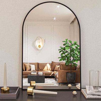 Miroir mural de salle de bain arqué en métal noir 20 x 30 pouces - Verre haute définition 4 mm, finition rouille, cadre simple de qualité d'installation non déformée, installation