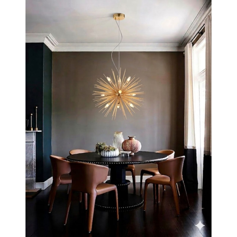9-Light Gold Iron Chandelier With Aluminum Rods, 23.6" H x 23.6" W x 23.6" D