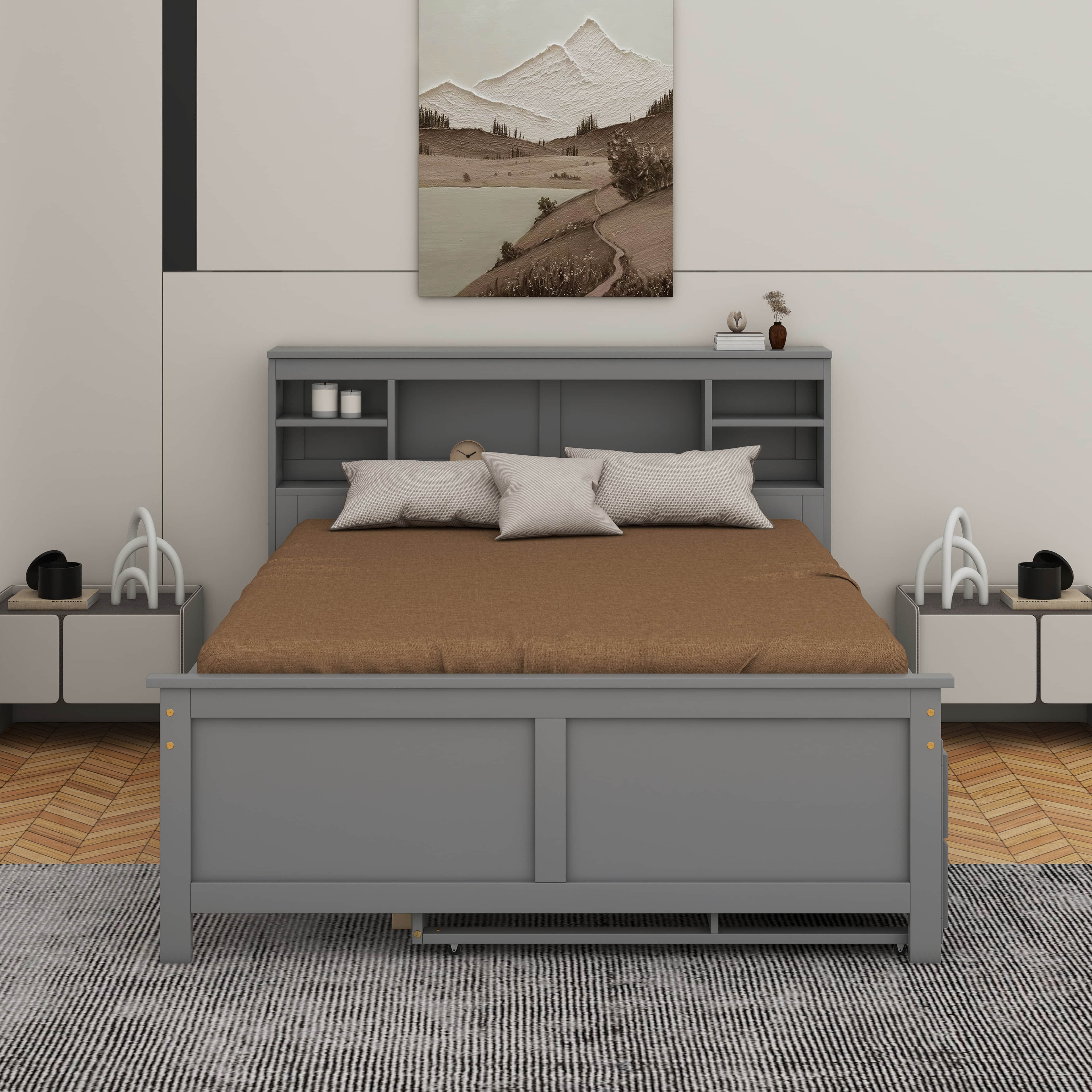 Latitude Run® Full Size Platform Bed With Storage Headboard, Trundle ...