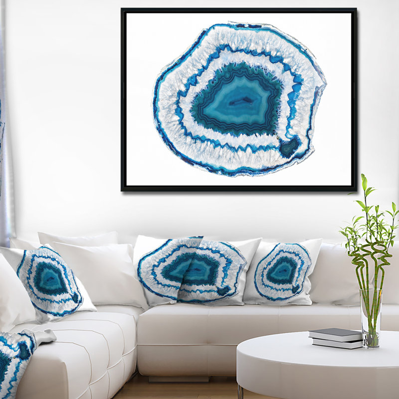 Abstrait bleu agate cristal - impression, H 30 po x l 40 po x P 1,5 po, Toile avec cadre flottant