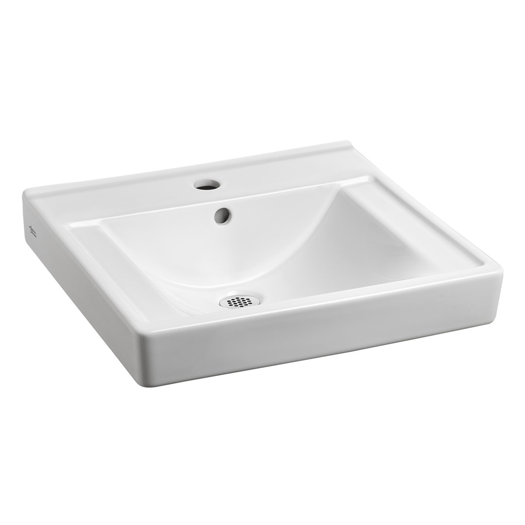 Decorum White Vitreous China Rectangular Wall Mount Bathroom Sink with Overflow American Standard Faucet