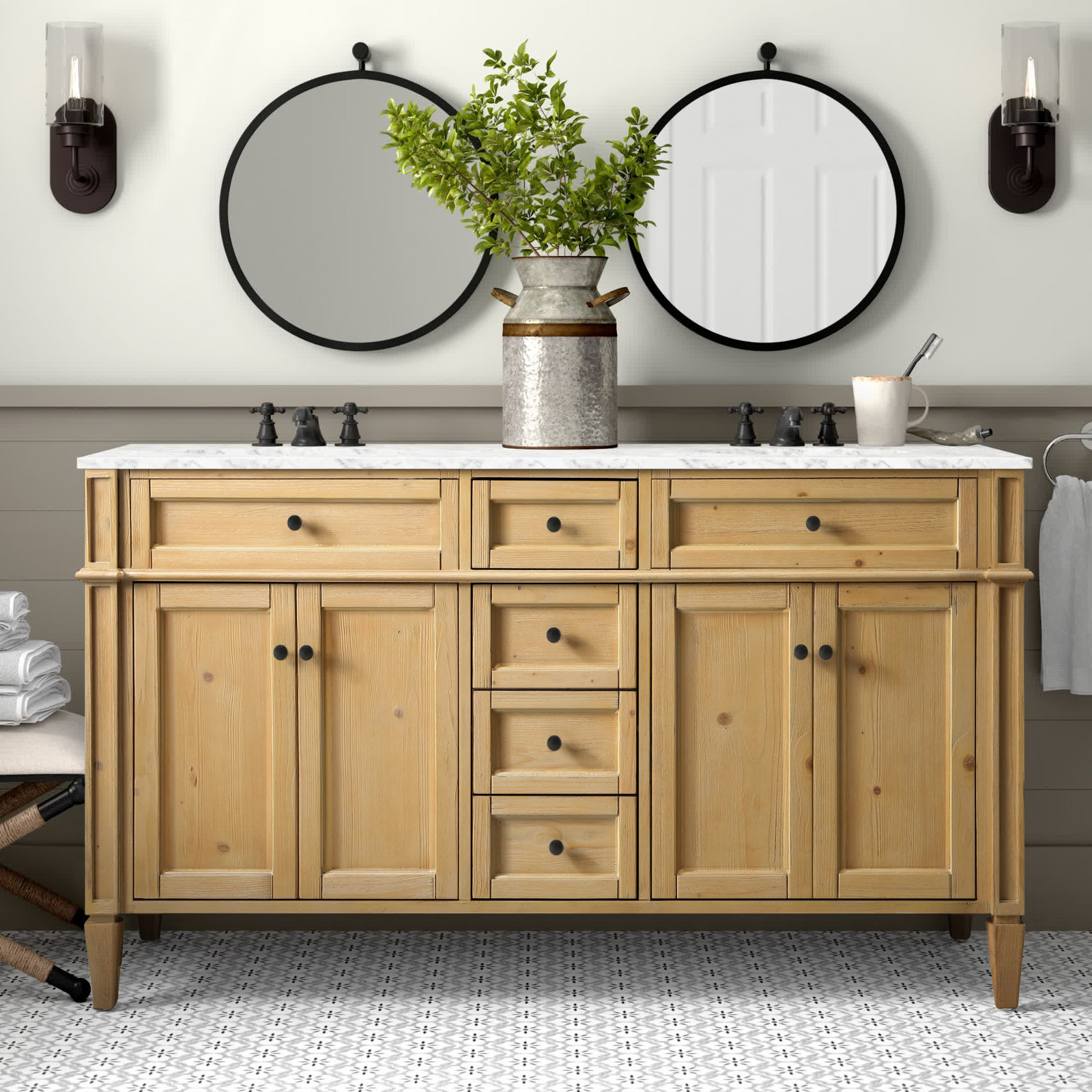 Rivers 60'' Double Bathroom Vanity, Natural Wood