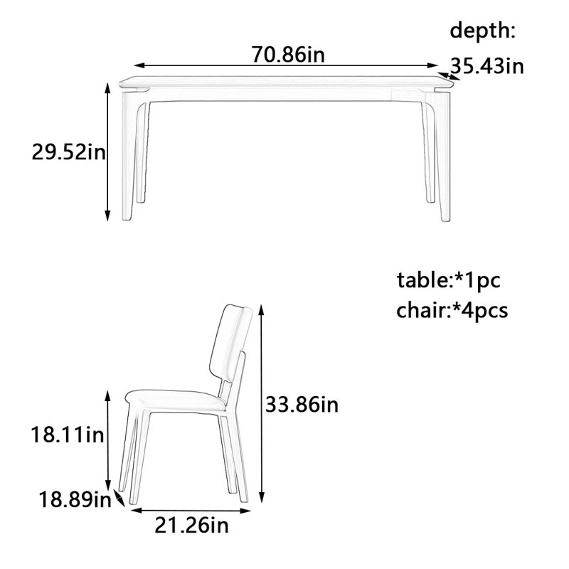 Ensemble de table de salle à manger et de chaises à panneau de pierre fine gris, H 29,52 po x L 70,86 po x l 35,43 po