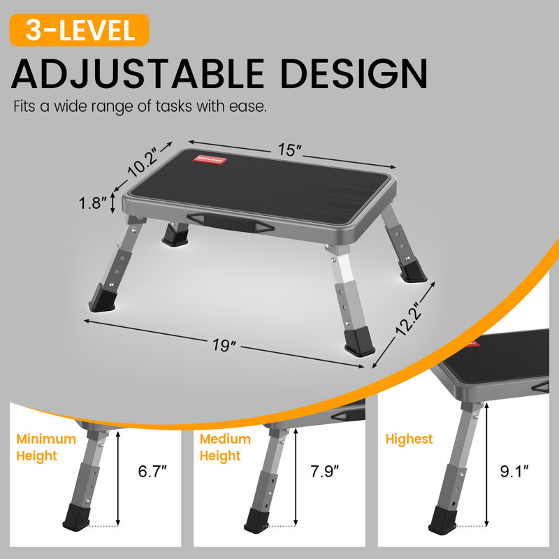 Escabeau réglable avec plateforme antidérapante, escabeau pliable avec pieds en caoutchouc épais pour les adultes ou les enfants dans la cuisine, la chambre à coucher, le bureau, la télé, capacité de 330 lb