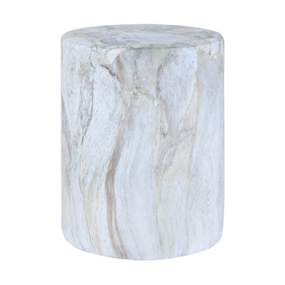 Troy 17" Modern Gray Faux Marble Cylinder Accent Table, Round Pedestal End Table & Decorative Indoor Stool for Living Room