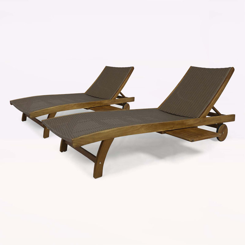 Charmant ensemble de chaises longues en bois d'acacia avec plateau coulissant pour la détente, Brun
