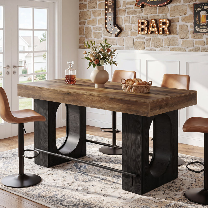 Table de bar de 63 pouces, table de pub à hauteur de comptoir industrielle avec repose-pieds en métal pour la cuisine, la salle à manger et le salon