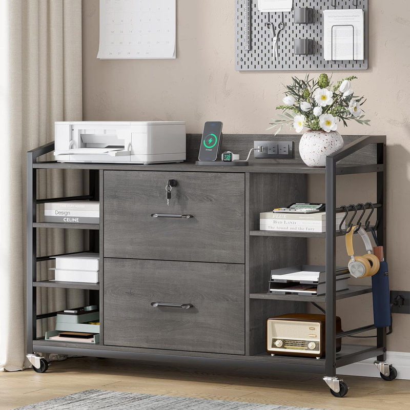 43.3" W lockable 2-Drawer Cabinet, Walnut