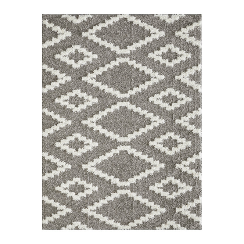 Tapis d'intérieur gris en polyester tissé à la machine Eliot, Rectangle 5 pi 3 po x 7 pi 3 po