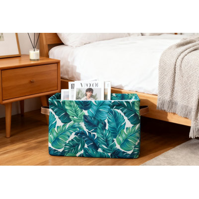 Collapsible Storage Bins 2-Pack With Tropical Leaf Pattern, Rectangular Fabric Organizer Basket For Home Organization And Decoration