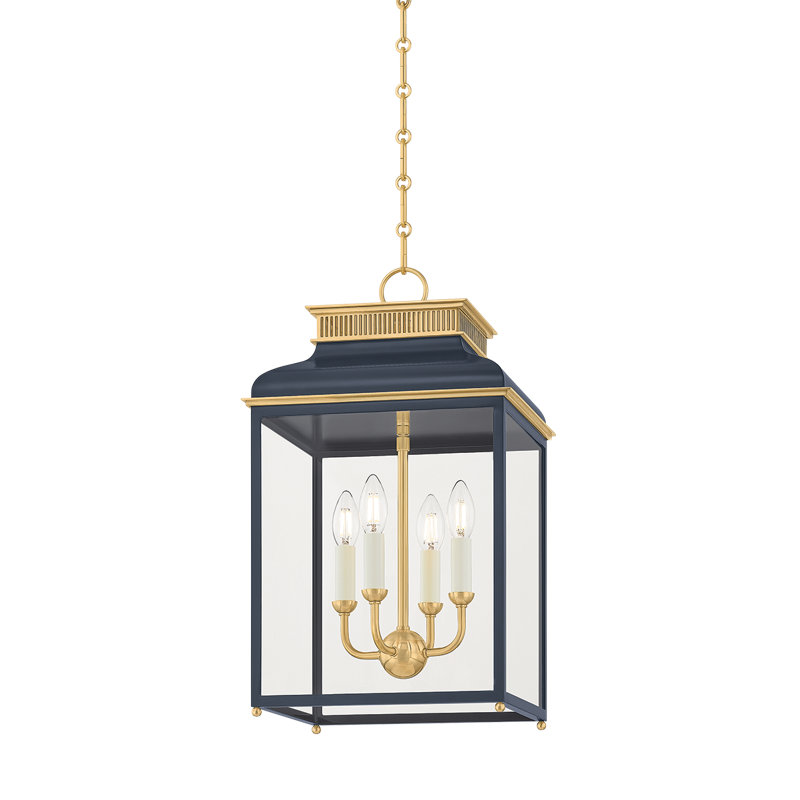 Houghton Lantern par Mark D. Sikes, Laiton vieilli / bronze patiné, H 22,25 po x l 12,75 po x P 12,75 po