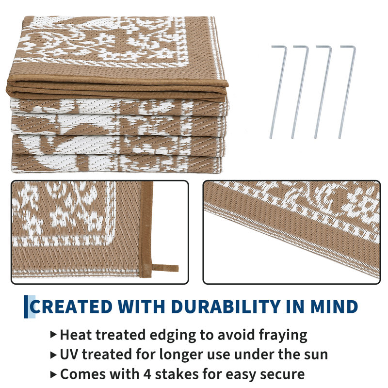 Outdoor Rug Plastic Straw Carpet  Waterproof Reversible  Lightweight Collapsible Patio Mat with Portable Bag - UV Resistant, Ideal for Backyard, Beach, RV Deck