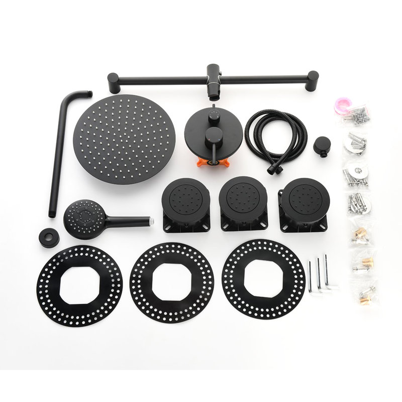 Bathroom Shower In Matte Black With Air Mixing And Valve Trim Extras, Matte Black
