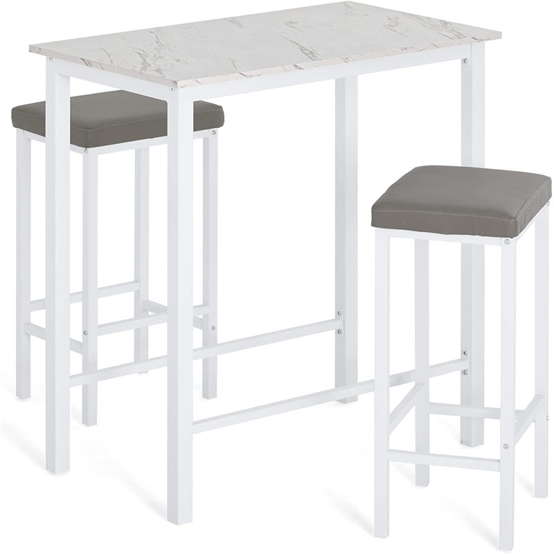 Ensemble de salle à manger à hauteur de comptoir 2 personnes Kadam, Blanc, Imitation marbre blanc