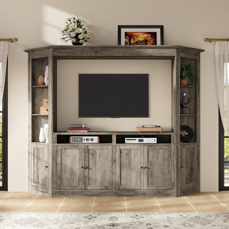 Meuble audio-vidéo 100 po avec armoires de rangement et tablettes ouvertes