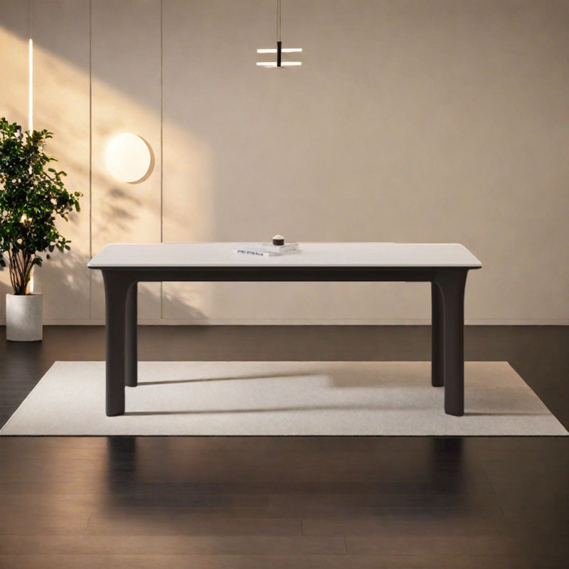 Modern Creamy Wood & Rock Table, Rectangular, 29.5"H x 55.1"L x 31.5"W