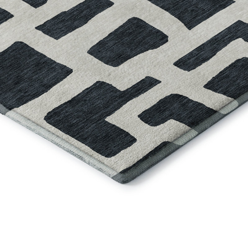 Tapis noir Prisco lavable à la machine de qualité supérieure, Rectangle 10 pi x 14 pi