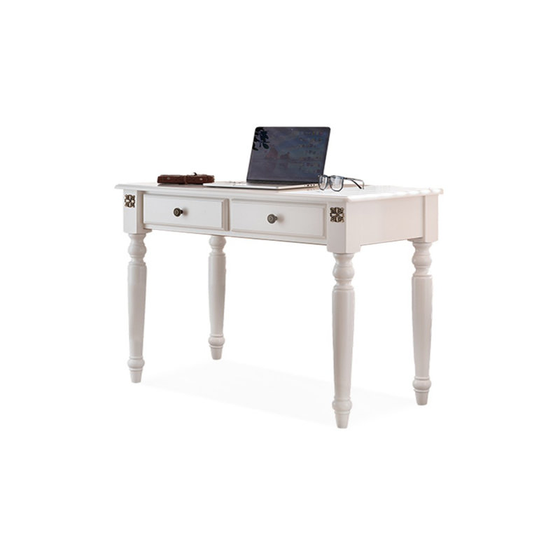 Bureau rectangulaire blanc en bois massif avec 2 tiroirs, 29.92" H x 47.24" W x 19.69" D, Blanc