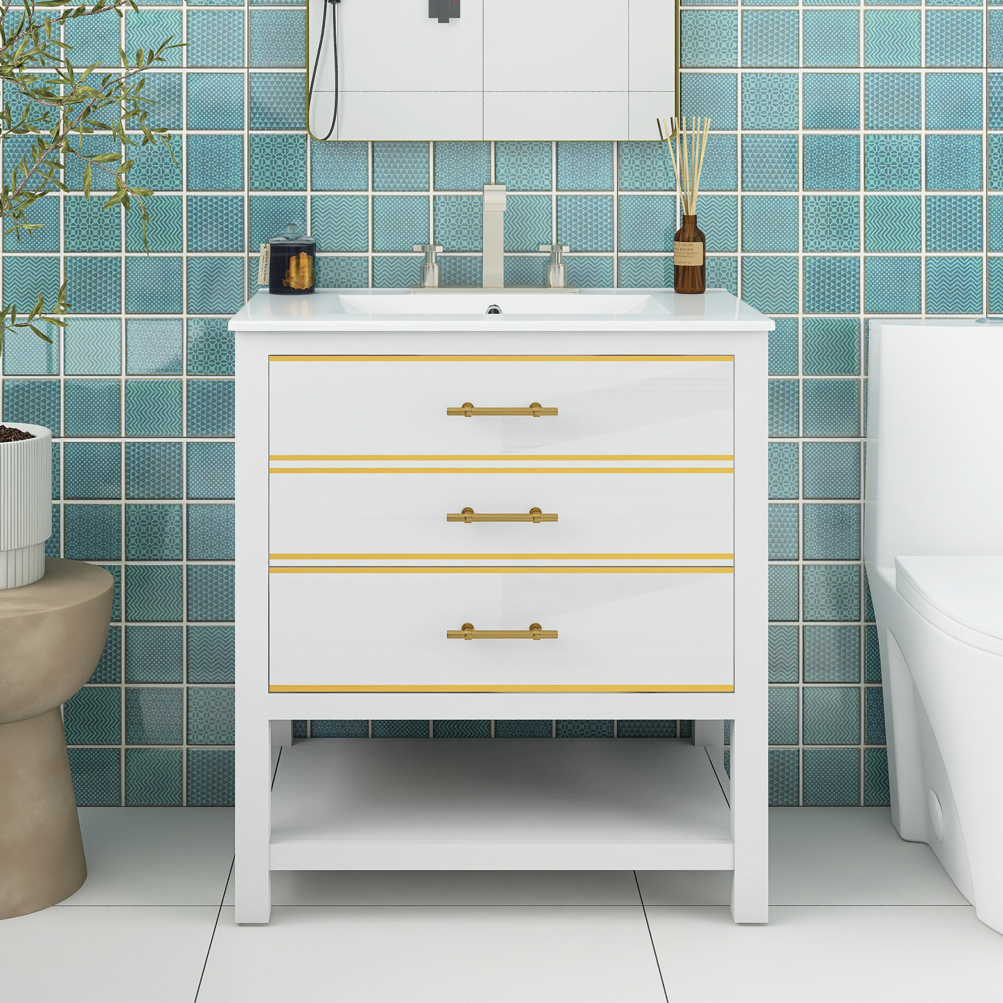 Staykiwi 30 Inch Freestanding Bathroom Vanity Set with Integrated ...