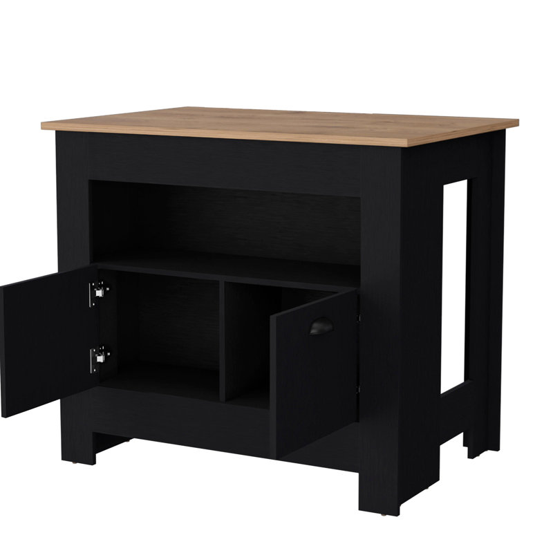 Black 2-door Kitchen Island - 3 Shelves For A Well-planned Elegant Spacious Storage Kitchenware, Black