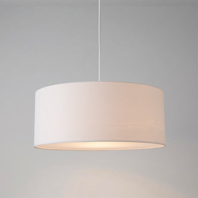 Stretch Pendant, 22" White Linen Drum Shade, Satin Nickel, Dimmable