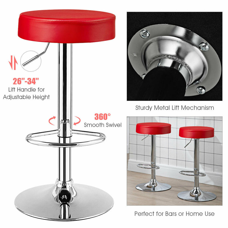 Dawer Swivel Upholstered Adjustable Height Counter Stool with Metal Frame, Red, 1