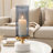 Fem Hurricane Candle Holder, White Marble Base, 16 Inch Gray Glass