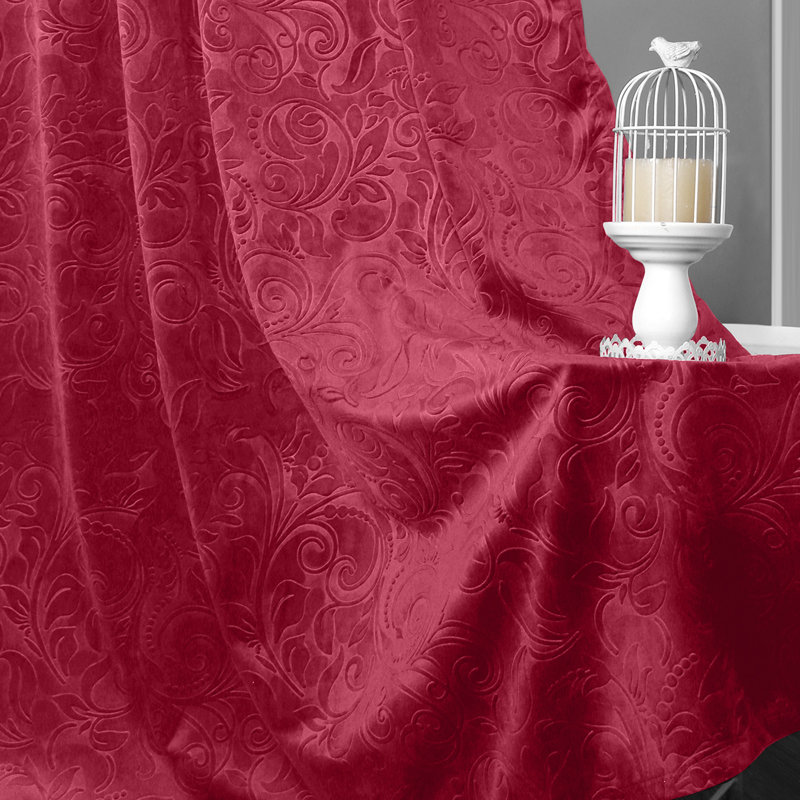 Rideaux occultant luxueux en velours à motif floral damassé et isolant thermique, L 52 po x L 84 po, Rouge