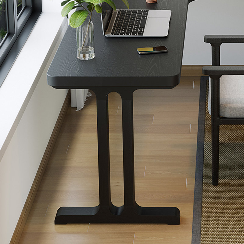 Black L-Shaped Solid Wood desks, Left Hand Return, 29.53" H x 55.12" W x 55.12" D
