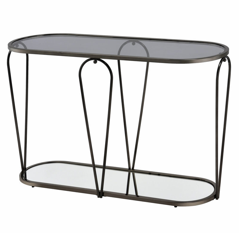 48'' Glass Top Console Table, Gray, Black Nickel