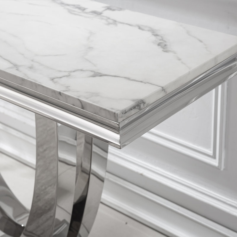 Bruneta 46.85'' Marble Top Console Table, White, Silver