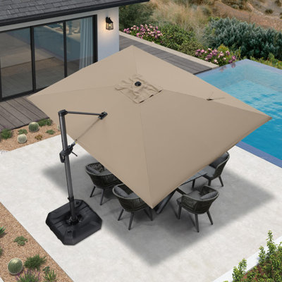 108'' x 138'' Rectangular Large Cantilever Outdoor Aluminum Offset Taupe Umbrella with Base and 360-degree Rotation
