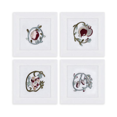 Fruit Motif Embroidered Linen Cocktail Napkins