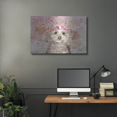 Art mural en métal Red Barrel Studio® «Flower Crown Miniature Poodle» par Furbaby Affiliates