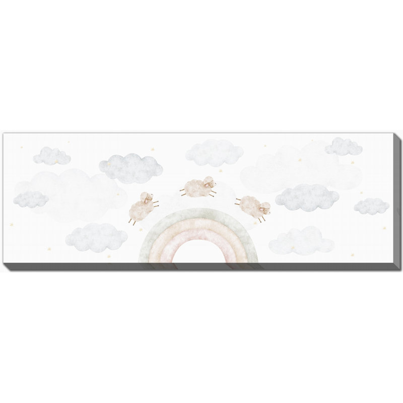 Mouton et arc-en-ciel, art mural sur toile, H 12 po x l 36 po