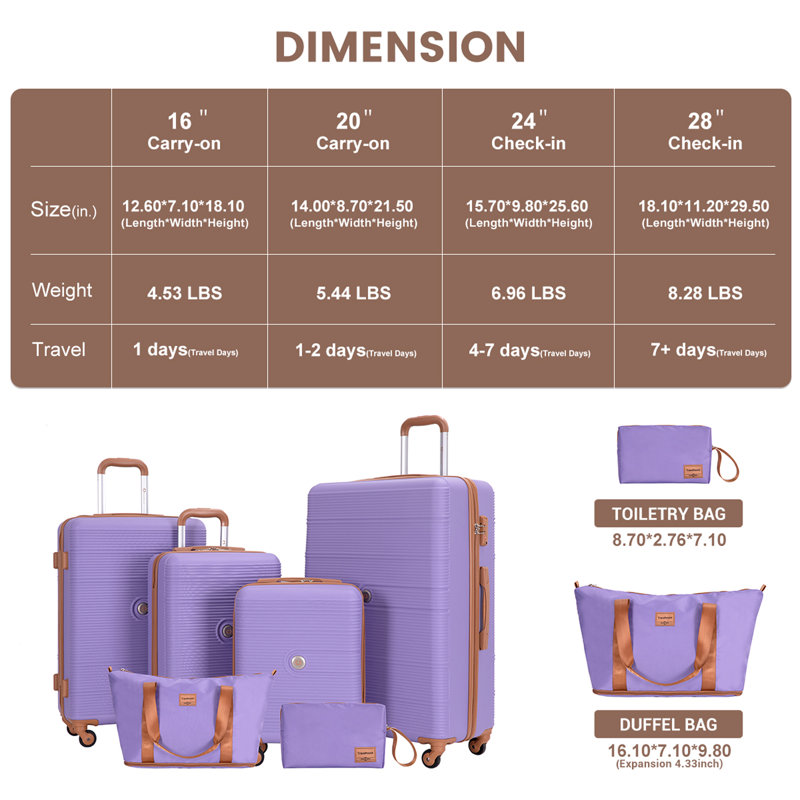 Ensemble de 6 valises rigides avec roulettes à verrou TSA Travelhouse