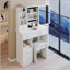 Petite coiffeuse 29,2 po avec tabouret de bureau à gauche et tabouret rembourré, très grand miroir coulissant à droite, rangement multicouche à grande capacité, commode pratique et pratique, convient aux petits espaces-1236702479