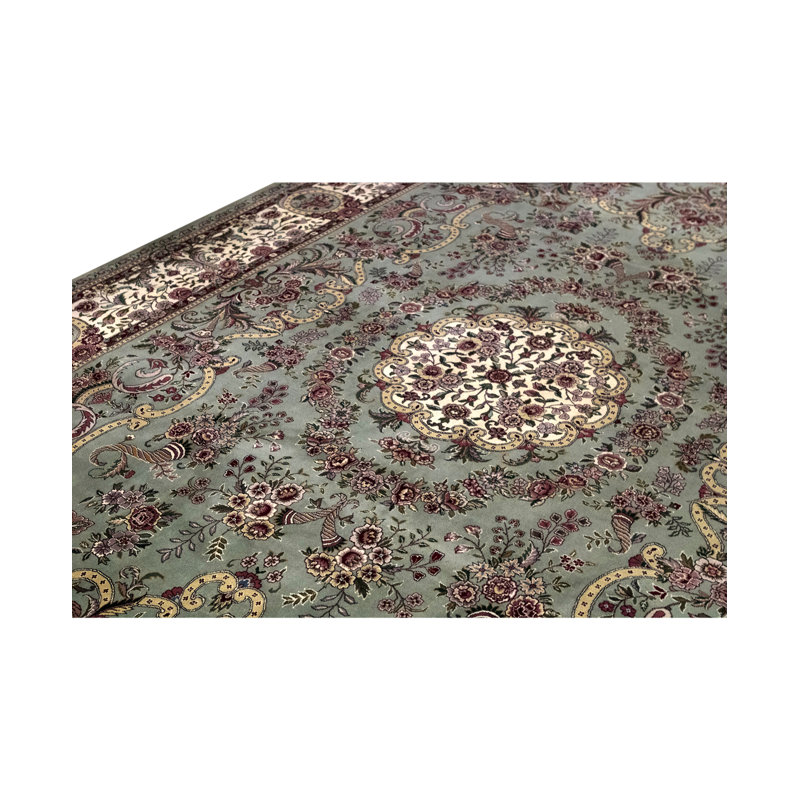 Tapis vert clair noué à la main de haute qualité