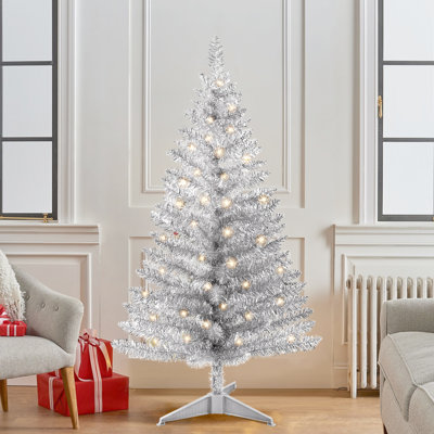 Arbre de Noël artificiel argenté pré-éclairé