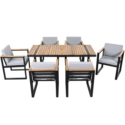 7 Pieces Outdoor Dining Set Patio Dining Table and Chair Set with and Removable Cushions for Patio, Backyard, Garden