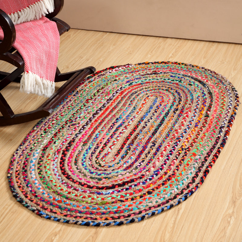 L'Oasis Striped Jute / Sisal Hand Woven Area Rug, Oval 60 x 90cm