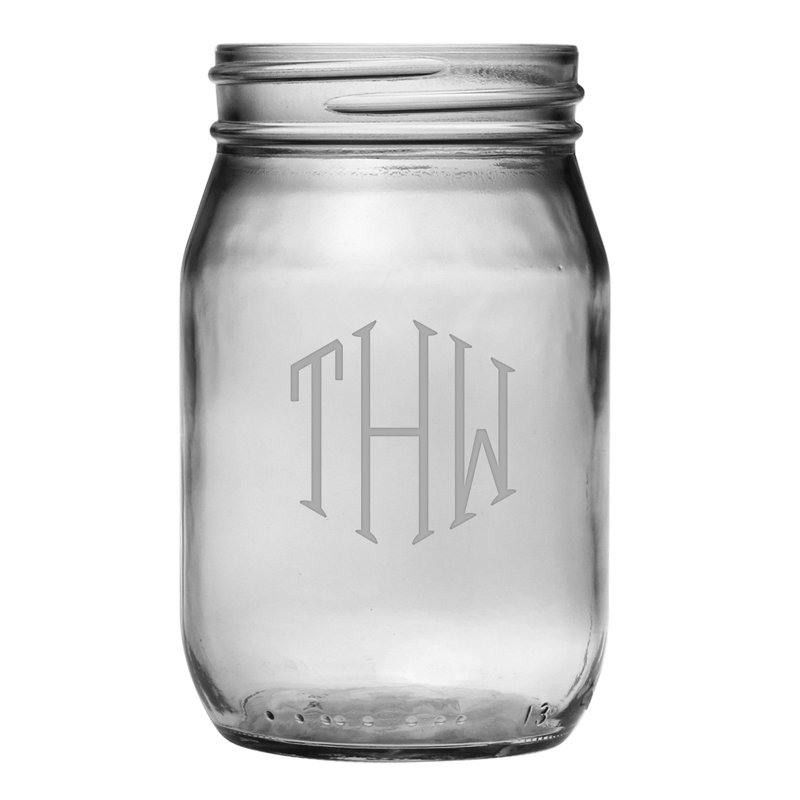 Pot de mason en verre monogrammes 16 oz Elaina, Oui, 3 lettres en carré