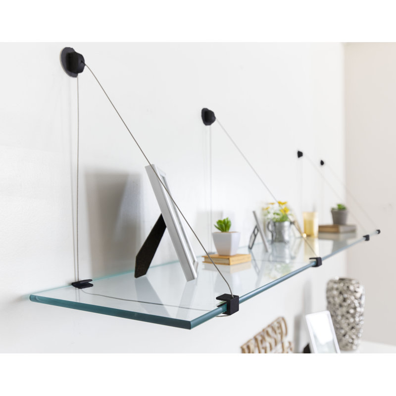 Metal and Glass Rectangle Bracket Shelf, Black