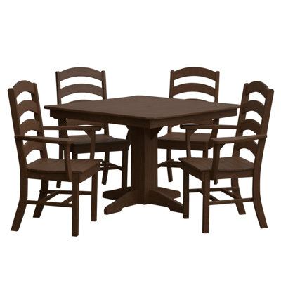  Poly Composite Josie 5-Piece Dining Set with Square Table, With Arms, Brazilian Walnut Wood Grain