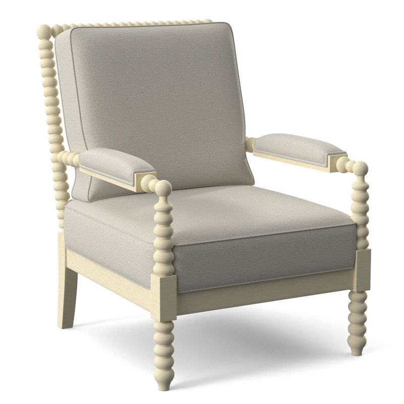 Fauteuil Jamilla Sabrina, Finition bisque, Tissu blanc performance 0851-94