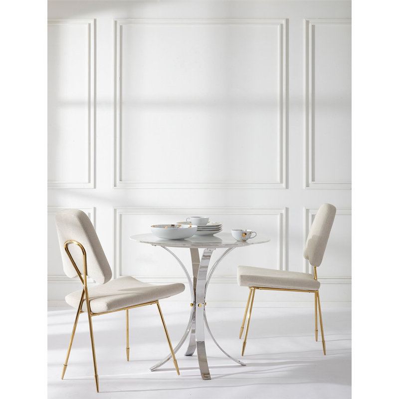 Electrum 32" White Marble Top Cafe Dining Table with Polished Nickel Legs